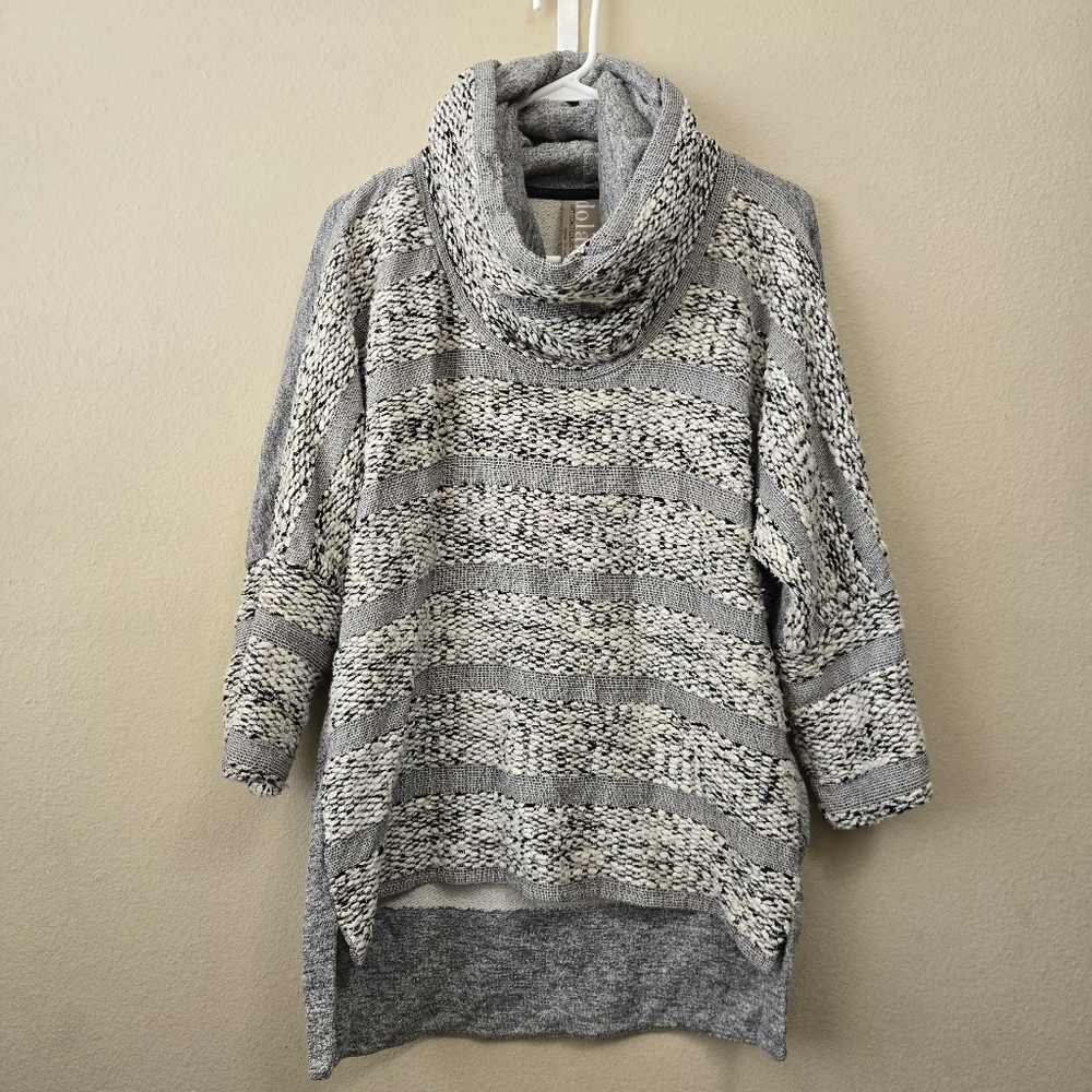 DOLAN‎ Left Coast Collection Gray & White Tweed Stripes Cowl Neck Sweater Size L